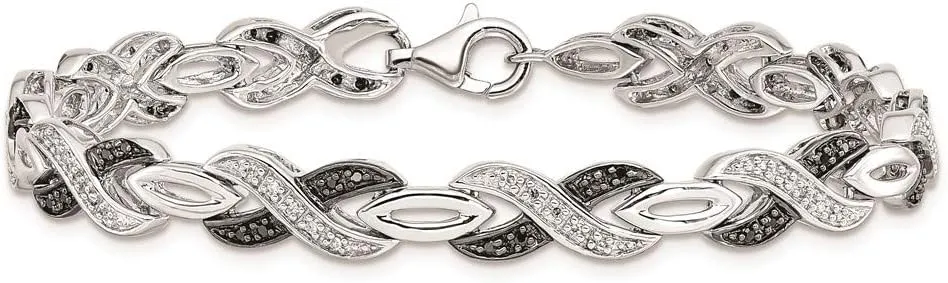 Diamond2Deal 925 Sterling Silver Black White Diamond Bracelet 7.5"