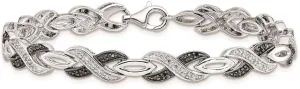 Diamond2Deal 925 Sterling Silver Black White Diamond Bracelet 7.5"