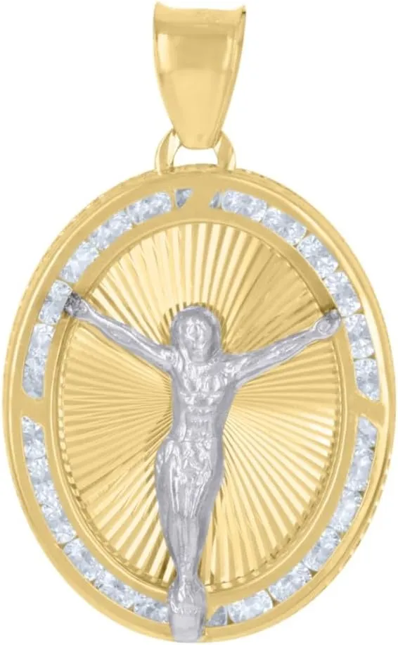 Diamond2Deal Mothers Day Gifts 10k Two-Tone Gold Cubic Zirconia Crucifix Jesus Religious Charm Pendant for Mom