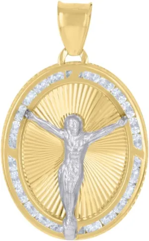 Diamond2Deal Mothers Day Gifts 10k Two-Tone Gold Cubic Zirconia Crucifix Jesus Religious Charm Pendant for Mom