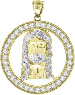 Diamond2Deal Mothers Day Gifts 10K Two-tone Gold Cubic-Zirconia Jesus Religious Charm Pendant for Mom