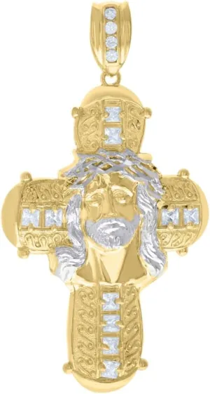 Diamond2Deal Mothers Day Gifts 10k Two-Tone Gold Cubic-Zirconia Religious Cross Jesus Charm Pendant for Mom