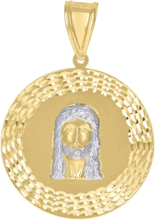 Diamond2Deal Mothers Day Gifts 10K Two-Tone Gold Diamond-Cut Jesus Religious Charm Pendant for Mom