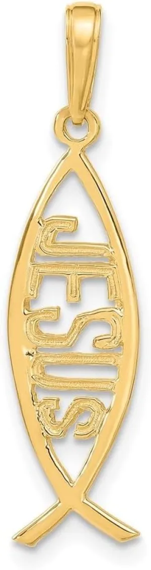 Diamond2Deal Mothers Day Gifts 10k Yellow Gold Ichthus Fish With JESUS Pendant for Mom