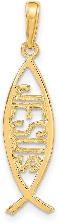 Diamond2Deal Mothers Day Gifts 10k Yellow Gold Ichthus Fish With JESUS Pendant for Mom