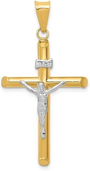 Diamond2Deal Mothers Day Gifts 14K White and Yellow Gold Two-tone Polished Jesus Crucifix Pendant for Mom (L- 38 mm W- 20 mm)