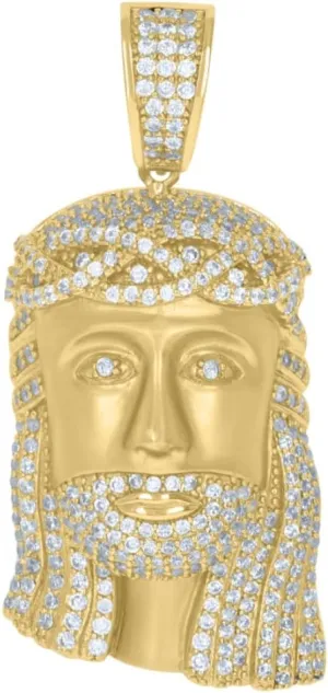 Diamond2Deal Mothers Day Gifts 925 Sterling Silver Yellow-Tone Cubic Zirconia Jesus Religious Charm Pendant for Mom