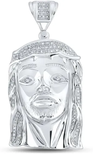 Diamond2Deal Mothers Day Gifts Sterling Silver Round Diamond Jesus Face Charm Pendant for Mom 3/8 Cttw Color- G-H Clarity- I2-I3