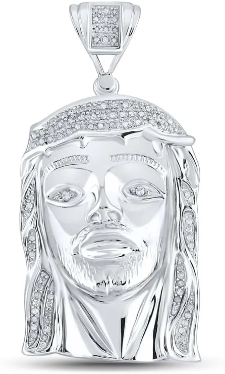 Diamond2Deal Mothers Day Gifts Sterling Silver Round Diamond Jesus Face Charm Pendant for Mom 3/8 Cttw Color- G-H Clarity- I2-I3