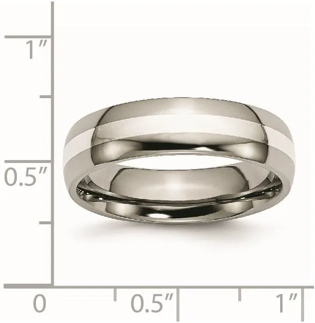 Diamond2Deal Titanium and Sterling Silver 6mm Wedding Band Ring For Men