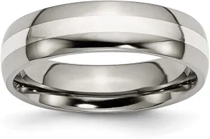 Diamond2Deal Titanium and Sterling Silver 6mm Wedding Band Ring For Men
