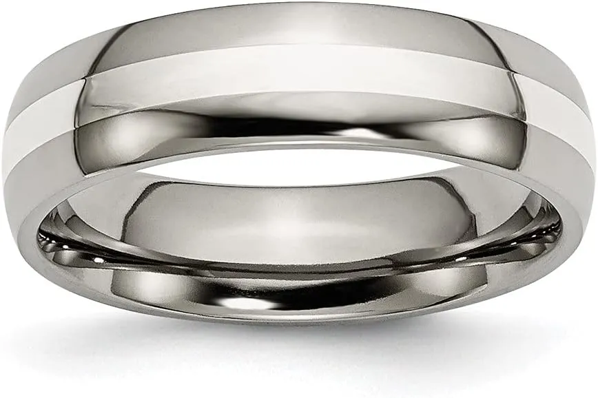 Diamond2Deal Titanium and Sterling Silver 6mm Wedding Band Ring For Men