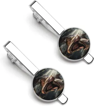 Dinosaur Men's Tie Clip Tie Bar Round Tie Clasp Classic Tie Tack Pins Jewelry Accessories