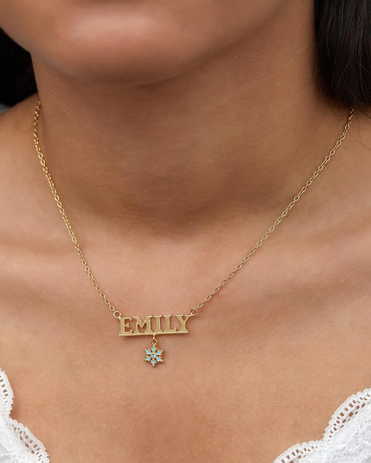 Disney Frozen Elsa Custom Name Snowflake Necklace - 14k Flash Plated and Sterling Silver Name Necklace Personalized, Customized Name Jewelry - Queen Elsa Snowflake Pendant (Choose color)