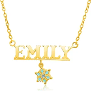 Disney Frozen Elsa Custom Name Snowflake Necklace - 14k Flash Plated and Sterling Silver Name Necklace Personalized, Customized Name Jewelry - Queen Elsa Snowflake Pendant (Choose color)