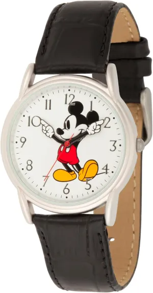 Disney Mickey Mouse Adult Classic Cardiff Articulating Hands Analog Quartz Leather Strap Watch