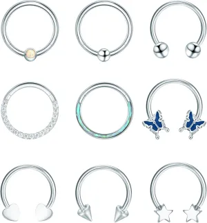 Dochais 9pcs 16G Septum Rings Star Heart Cartilage Earring Hoop 316L Stainless Steel Septum Jewelry Helix Earrings Nose Rings Hoop Septum Piercing Jewelry for Women Men