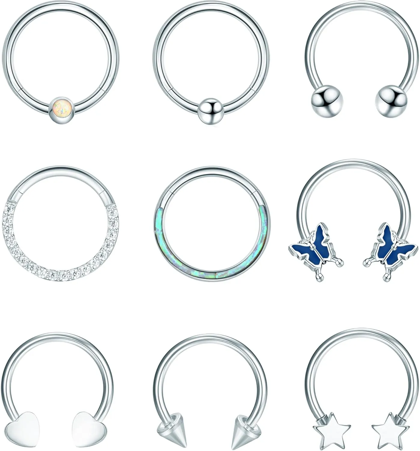 Dochais 9pcs 16G Septum Rings Star Heart Cartilage Earring Hoop 316L Stainless Steel Septum Jewelry Helix Earrings Nose Rings Hoop Septum Piercing Jewelry for Women Men