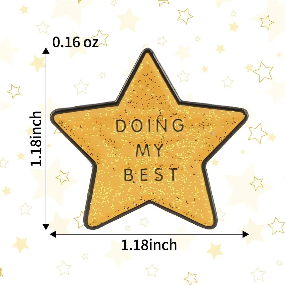 Doing My Best Star Cute Motivational Lapel Pins - Gold Glitter, Funny Brooches for Backpacks, Jackets, Lanyards & Jewelry Accessories