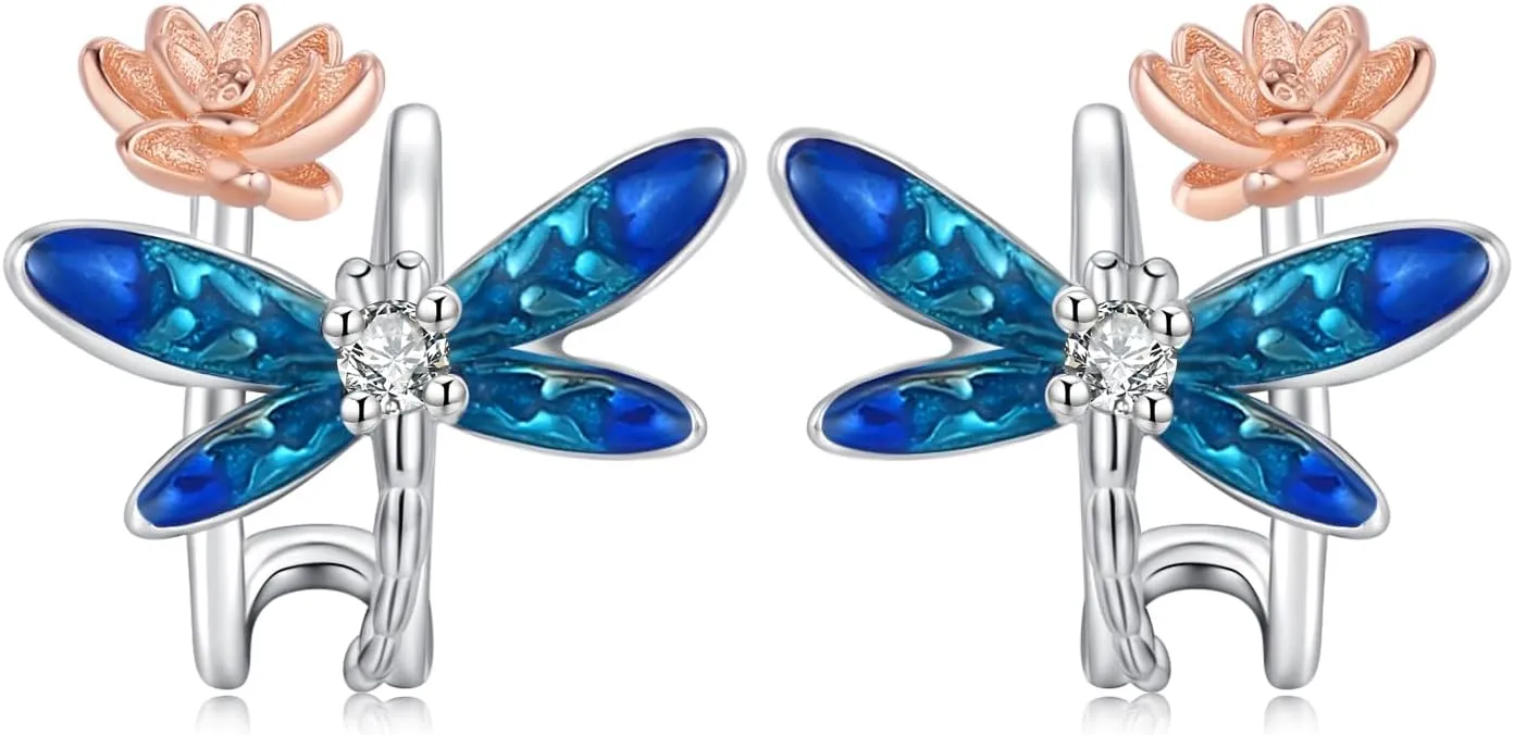 Dragonfly Cuff Earrings for Women 925 Sterling Silver Ear Cuffs Non Piercing Cartilage Cuff Ear Clips Earrings Dragonfly Jewelry Gifts for Women