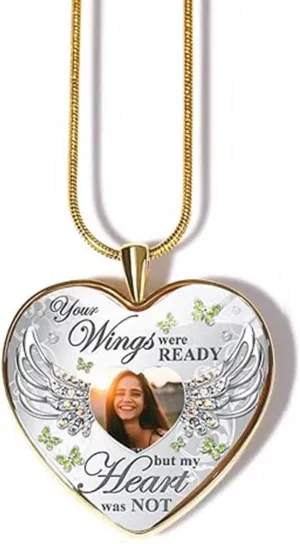 Drawelry Personalized Photo Memorial Necklace: Customized Picture In Loving Memory Pendant Heartshaped With Wings Snake Chain Necklace Pendant Christmas Valentine's Unique Jewelry Gifts for Men Women Him Her Mom