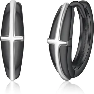 Dreamboat Cross Earrings for Women Mens Sterling Silver Small Black Hoop Earrings Christian Jewelry Confirmation Religious Gifts