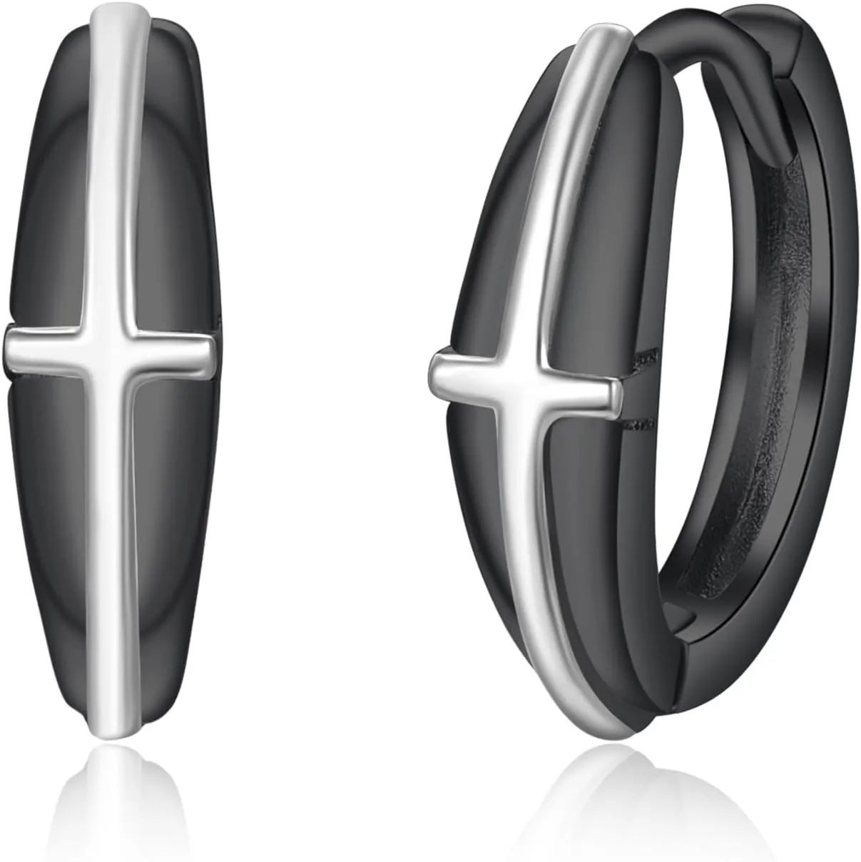 Dreamboat Cross Earrings for Women Mens Sterling Silver Small Black Hoop Earrings Christian Jewelry Confirmation Religious Gifts