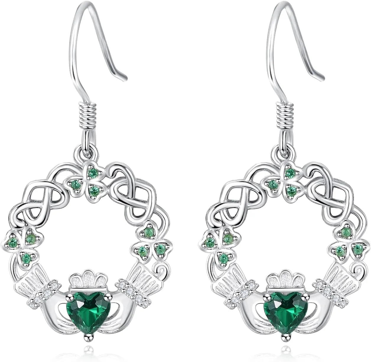 Dreamboat Sterling Silver Claddagh Earrings for Women Celtic Knot Irish Earrings Dangle Earrings Hook Heart Birthstone Earrings Irish Jewelry Gift for Mom