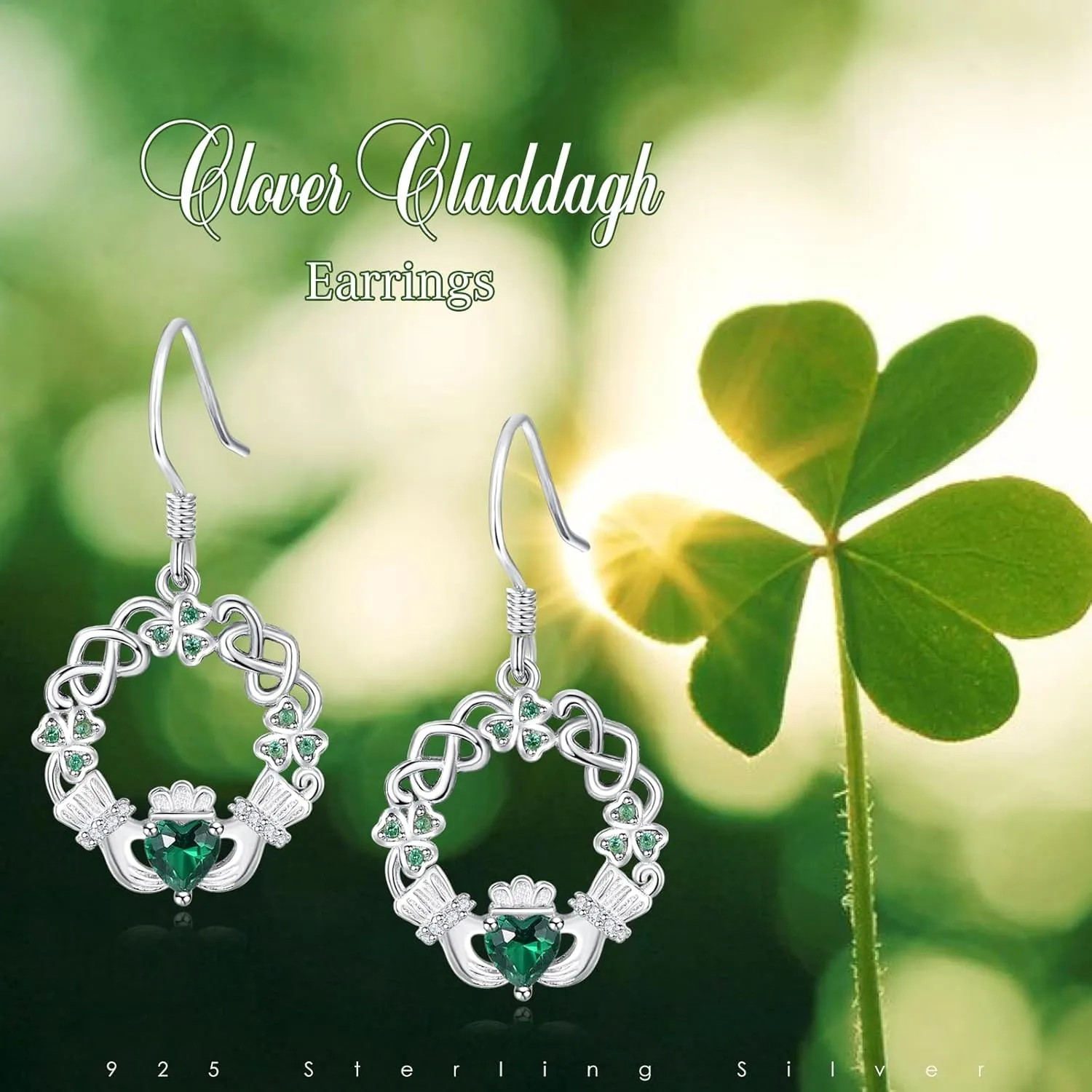Dreamboat Sterling Silver Claddagh Earrings for Women Celtic Knot Irish Earrings Dangle Earrings Hook Heart Birthstone Earrings Irish Jewelry Gift for Mom
