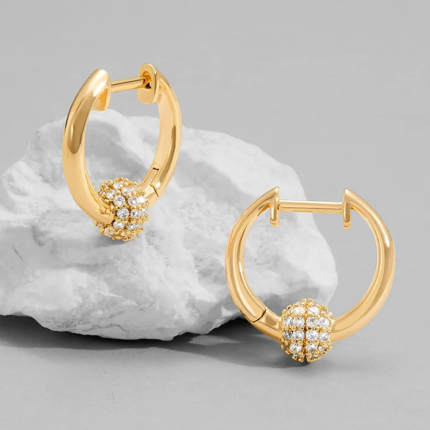DREMMY STUDIOS Gold Dainty Huggie Hoop Earrings 18K Gold Plated Exquisite Open Tassel Dangle Charm Drop Sleeper Geometric Cross Coin Star Heart White CZ Simple Hypoallergenic Earrings for Women