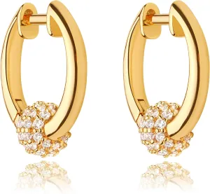 DREMMY STUDIOS Gold Dainty Huggie Hoop Earrings 18K Gold Plated Exquisite Open Tassel Dangle Charm Drop Sleeper Geometric Cross Coin Star Heart White CZ Simple Hypoallergenic Earrings for Women