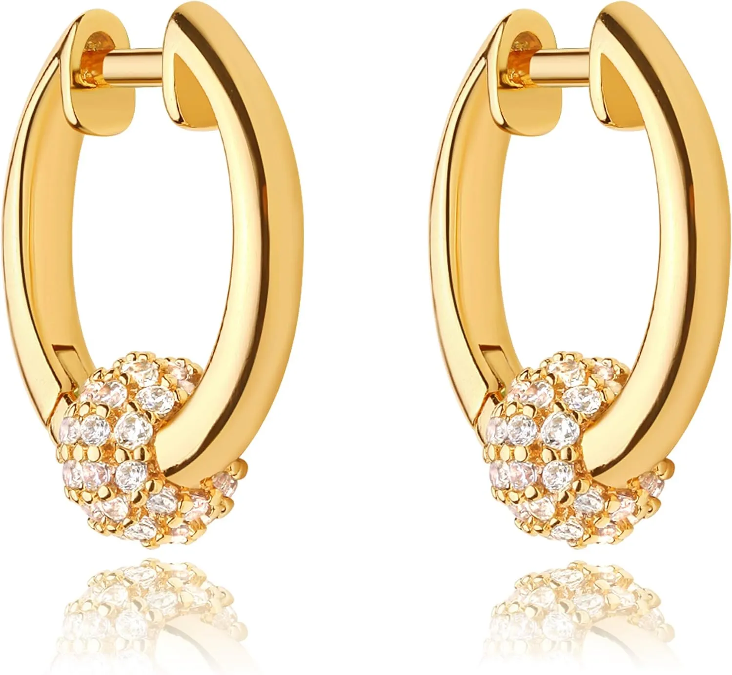 DREMMY STUDIOS Gold Dainty Huggie Hoop Earrings 18K Gold Plated Exquisite Open Tassel Dangle Charm Drop Sleeper Geometric Cross Coin Star Heart White CZ Simple Hypoallergenic Earrings for Women