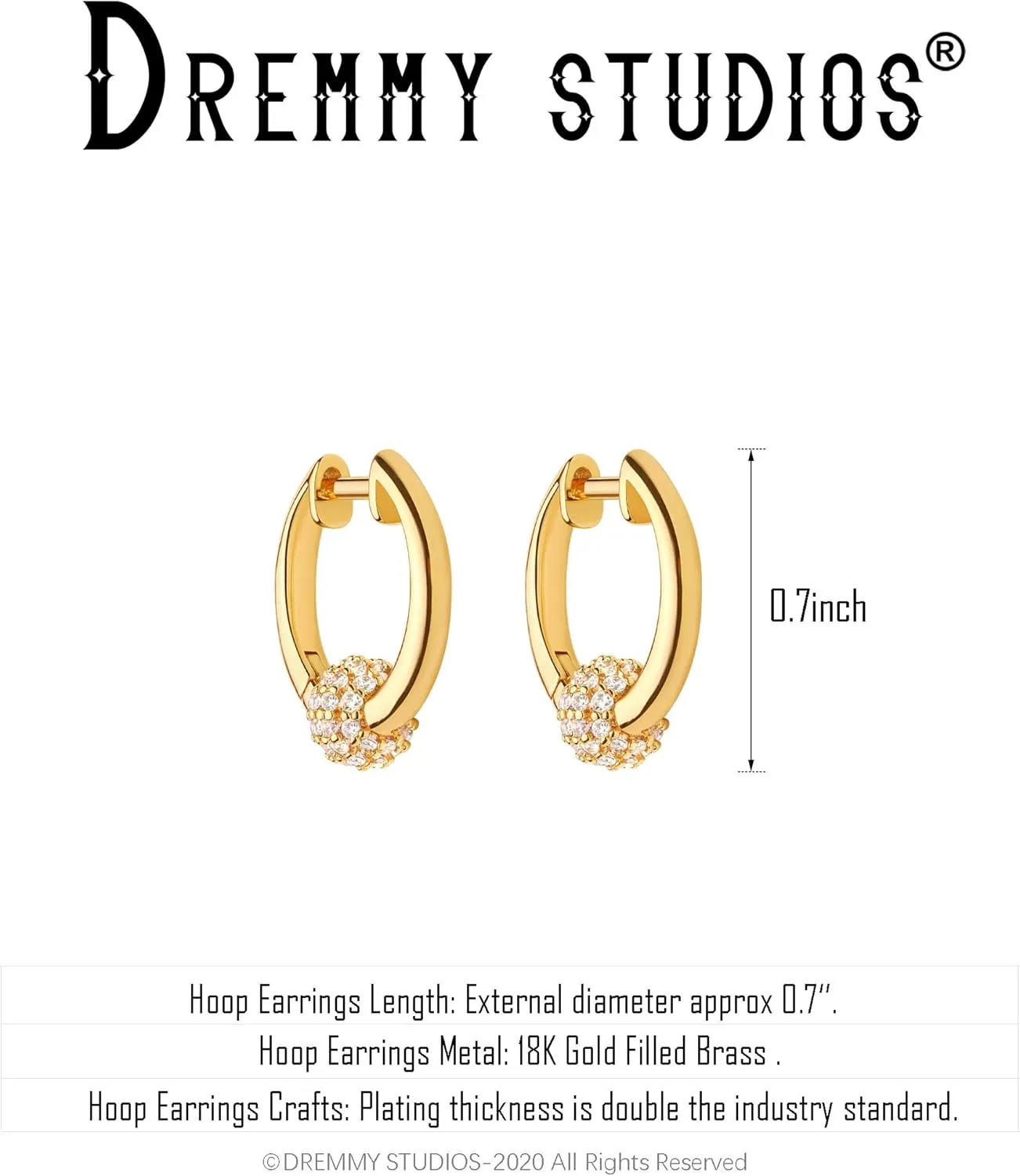 DREMMY STUDIOS Gold Dainty Huggie Hoop Earrings 18K Gold Plated Exquisite Open Tassel Dangle Charm Drop Sleeper Geometric Cross Coin Star Heart White CZ Simple Hypoallergenic Earrings for Women
