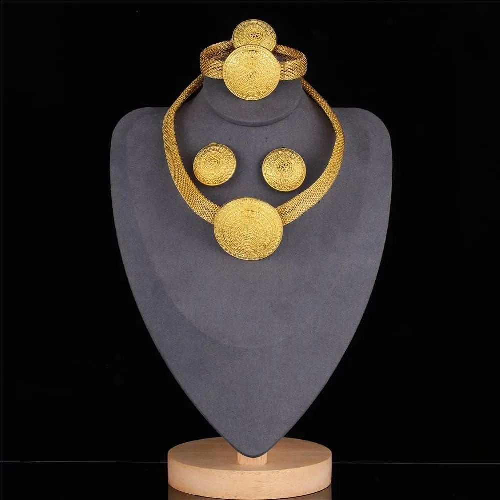 Dubai Gold Jewelry Sets for Women 24K Gold Plated Costume Jewelry for Women Prom Jewelry Sets Valentines Anniversary Birthday Gifts