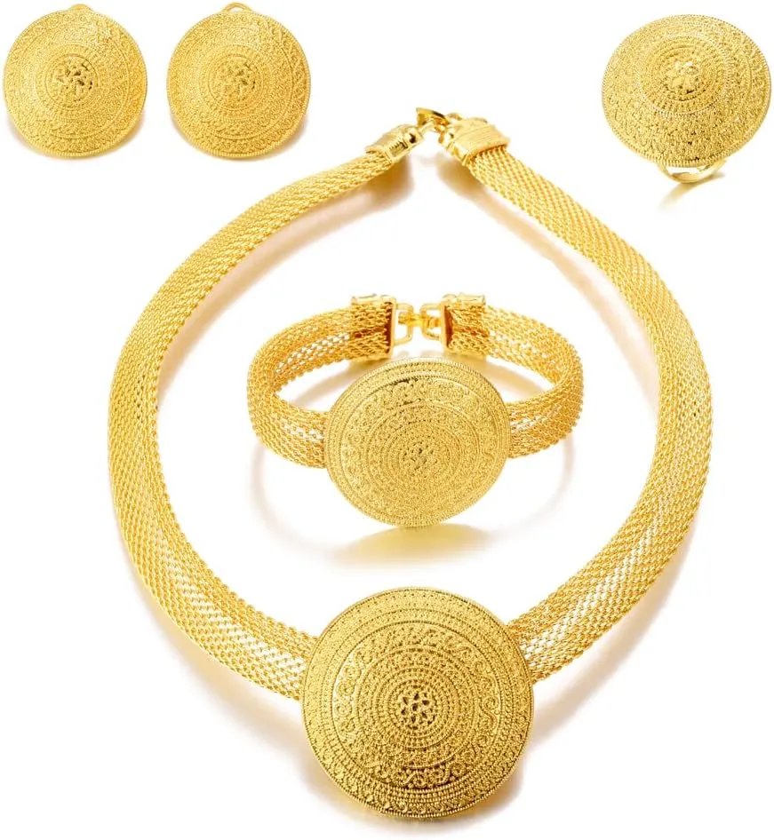 Dubai Gold Jewelry Sets for Women 24K Gold Plated Costume Jewelry for Women Prom Jewelry Sets Valentines Anniversary Birthday Gifts