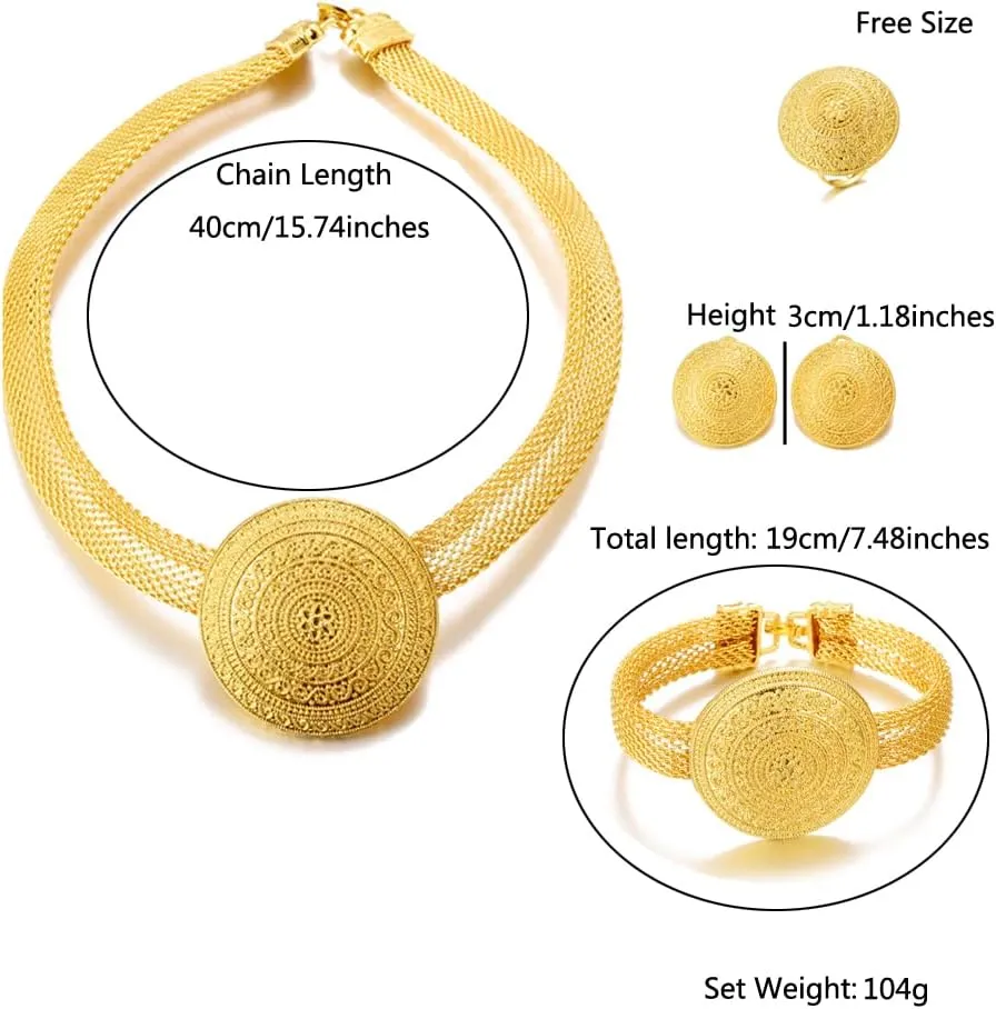 Dubai Gold Jewelry Sets for Women 24K Gold Plated Costume Jewelry for Women Prom Jewelry Sets Valentines Anniversary Birthday Gifts