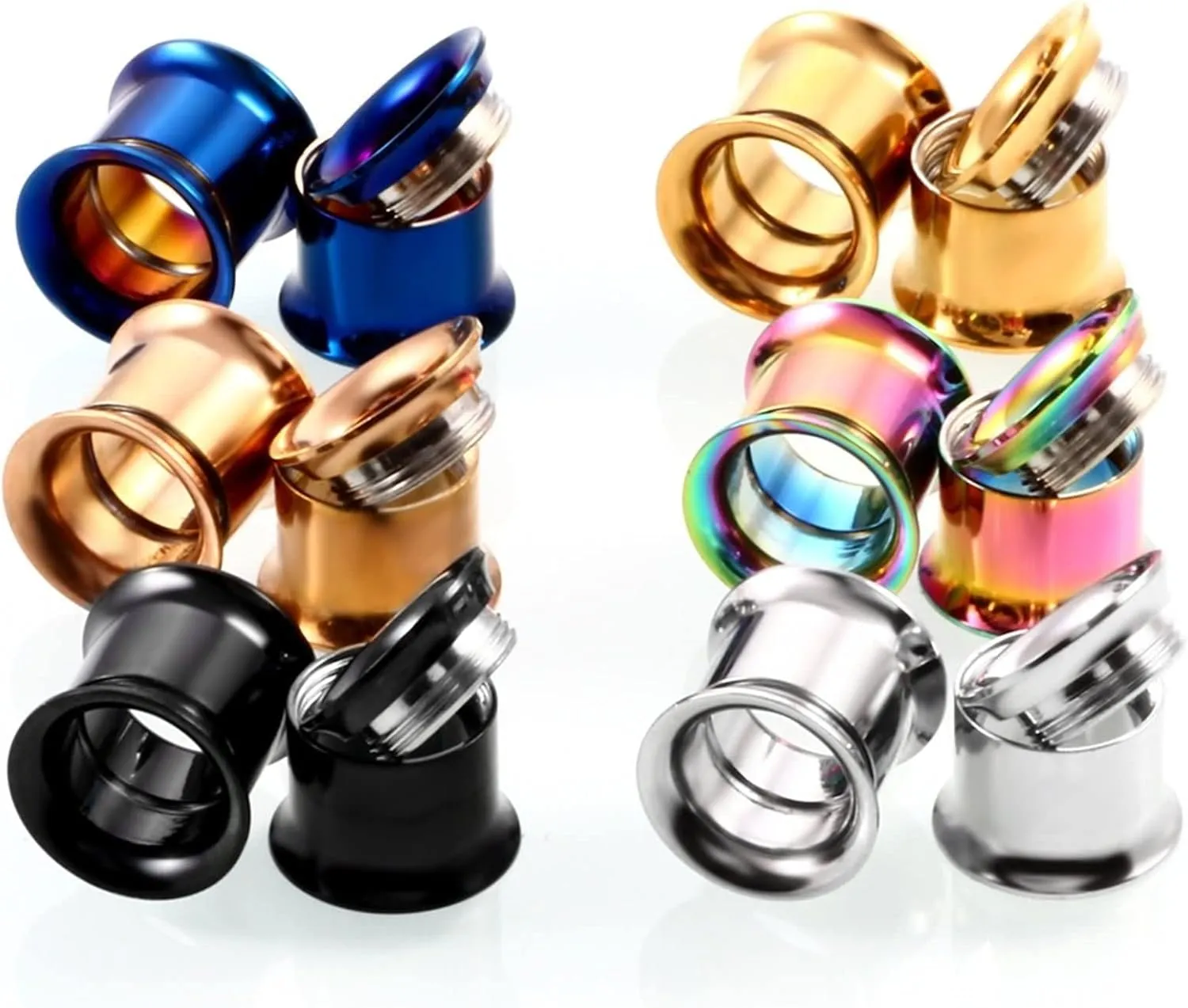 Ear Gauges for Women, Surgical Steel Gauges Kit Body Piercing Jewelry Tunnels Multicolor Hoop Unique Gifts for Men