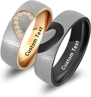 EBAT Matching Promise Rings for Couples Love Heart Couple Ring Set His and Her Rings Women Mens Women's Men Personalized Engraved Custom Name