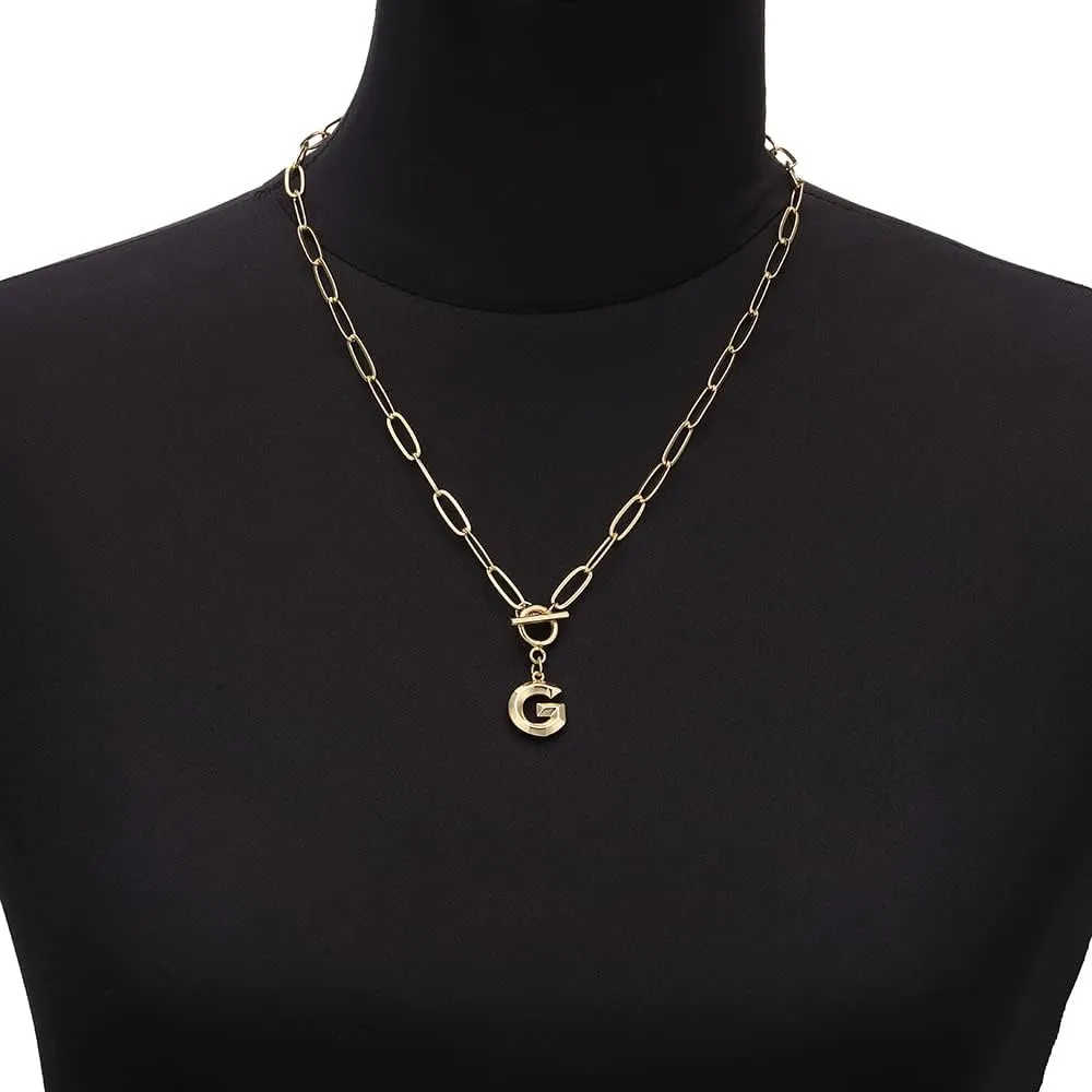 Eben-Ezer Toggle Clasp Capital A-Z Initial Necklace for Women Hiphop Plated Brass Alphabet Pendant Necklaces Thick Chain OT Buckle Necklace(P)