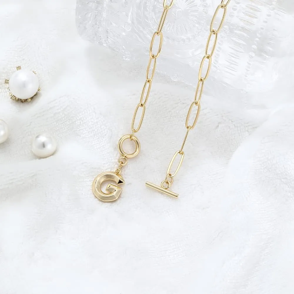 Eben-Ezer Toggle Clasp Capital A-Z Initial Necklace for Women Hiphop Plated Brass Alphabet Pendant Necklaces Thick Chain OT Buckle Necklace(P)