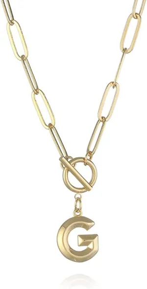 Eben-Ezer Toggle Clasp Capital A-Z Initial Necklace for Women Hiphop Plated Brass Alphabet Pendant Necklaces Thick Chain OT Buckle Necklace(P)