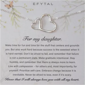 EFYTAL Daughter Gifts from Mom, Mother Daughter Heart Necklace for Women, Confirmation & Graduation Gifts