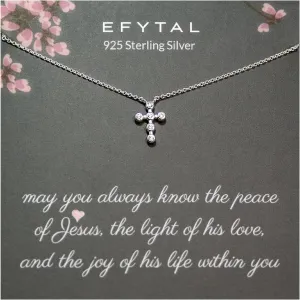 EFYTAL Small Cross Necklace for Women, Sterling Silver Dainty CZ Cross Necklace for Women, First Communion Gifts, Confirmation Gifts for Teen