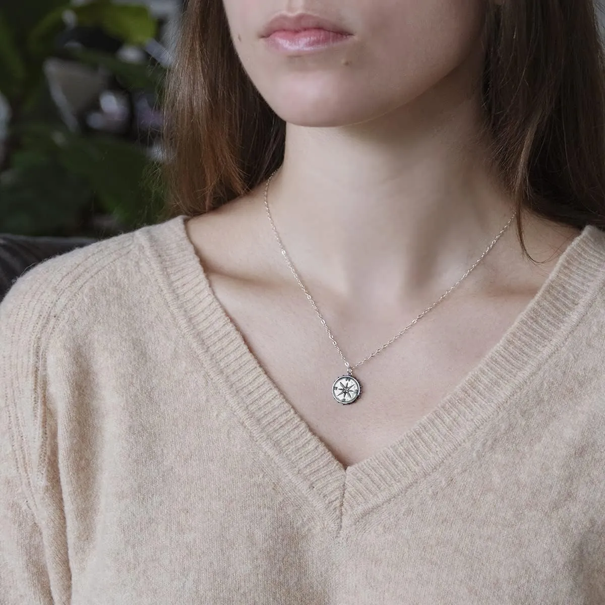 EFYTAL Sterling Silver or Gold Plated Studded Compass Necklace - Inspirational Gifts for Women: Retirement, Friendship, Farewell or New Job