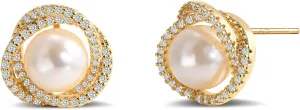 Elegant Gold Plated Pearl Stud Earrings Hypoallergenic Gold Wrapped Design Dainty Pearl Earrings for Women Daily Matching and Exquisite Dinner Beautiful Gift