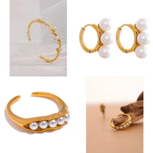 Elegant Imitation Pearls Gold Color Stainless Steel Twist Cuff Bracelet Bangle Waterproof Charm Jewelry for Women Gift