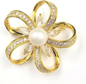 Elegant Pearl Rhinestone Flower Brooch Pin Crystal Flower Bouquet Brooches for Women Brides Bridesmaid Party Wedding Engagement Prom Jewelry