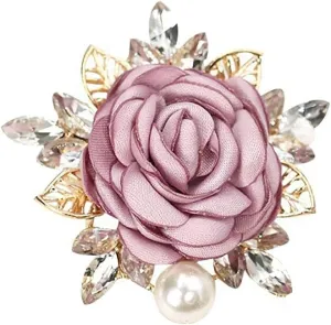 Elegant Rose Flower Brooch Pin Fabric Flower Pearl Brooch Wedding Party Fashion Crystal Pearl Fabric Lapel Pin Dress Suit Hat Bag Jewelry for Men and Women