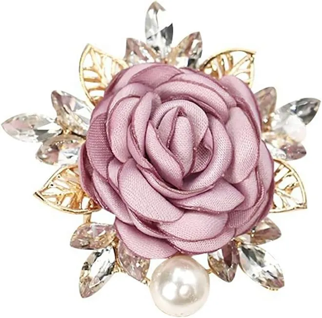 Elegant Rose Flower Brooch Pin Fabric Flower Pearl Brooch Wedding Party Fashion Crystal Pearl Fabric Lapel Pin Dress Suit Hat Bag Jewelry for Men and Women