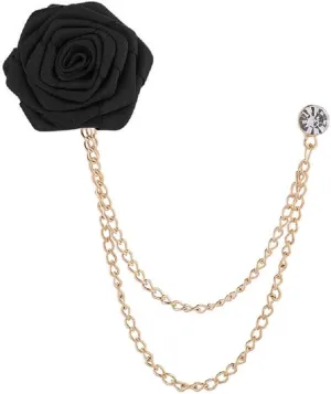 Elegant Rose Flower Brooch Pin Long Chain Fringe Lapel Pin Fabric Boutonniere Pins Wedding Brooches for Women Men Dress Accessories